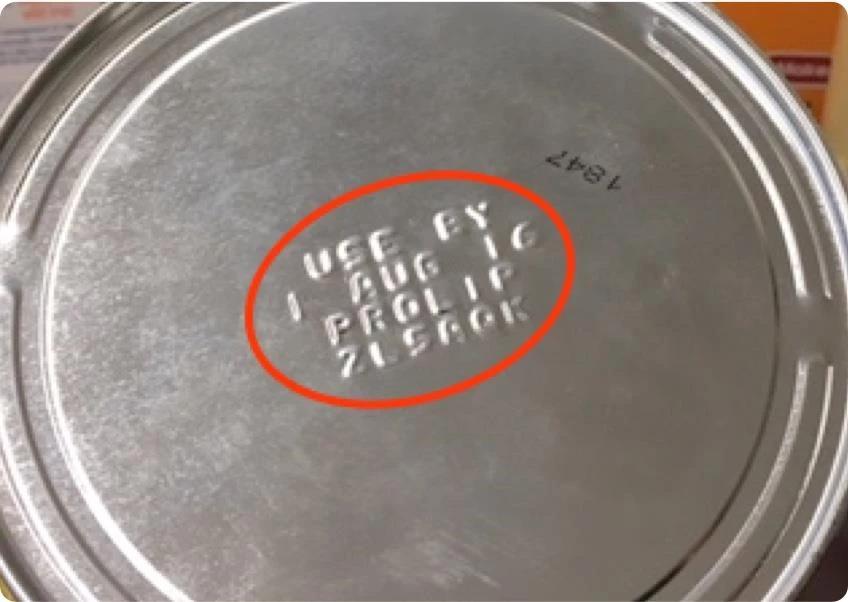 Ink Jet batch codes may be under the label or on the bottom of the can