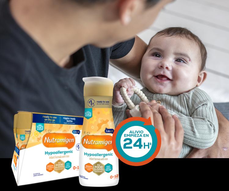 Papá sosteniendo al bebé. Alivio empieza en 24HRs