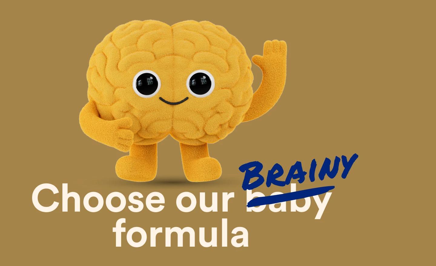 Brainy with tub of Enfamil NeuroPro Infant and #1 Pediatrician Recommended
